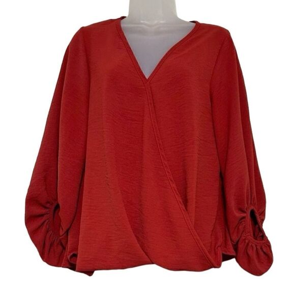 Entro Blouse Women’s Small Rust Colored Balloon Sleeves Flowy Silhouette EUC - Picture 1 of 10